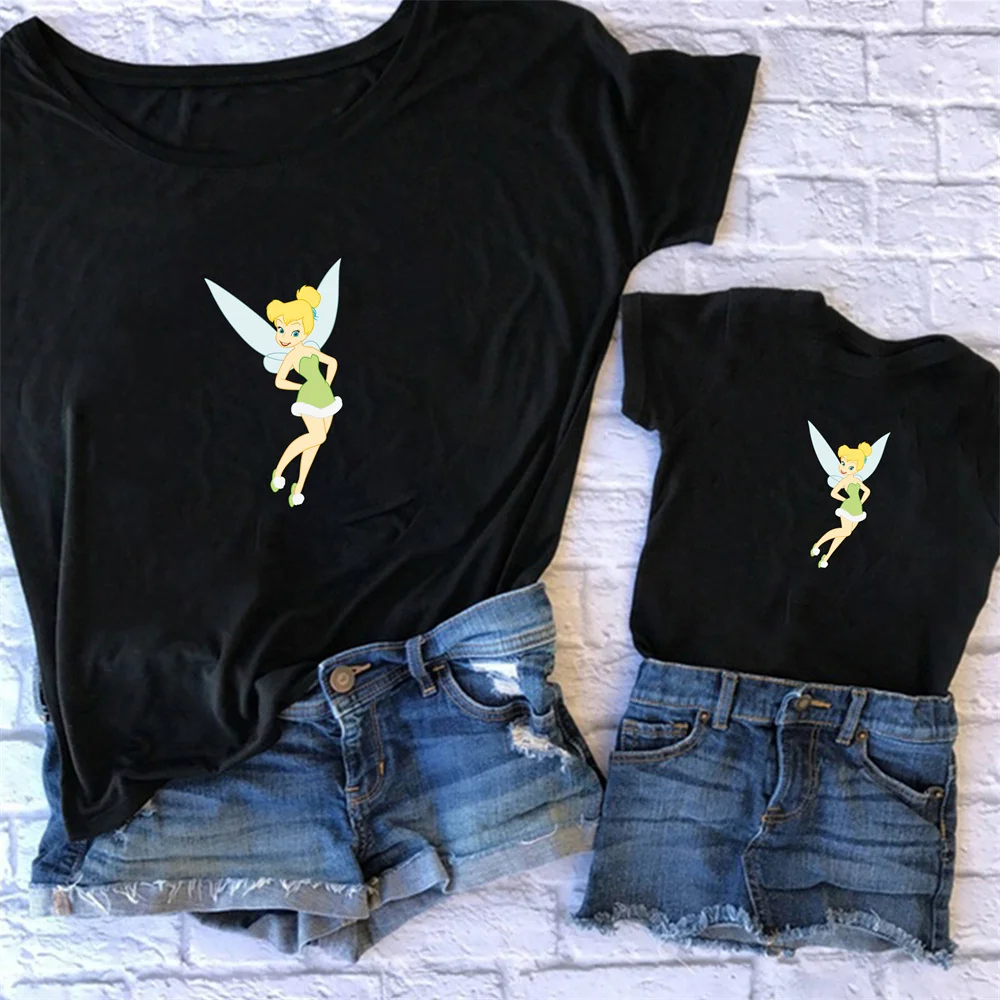 

Новинка, футболка Disney для всей семьи, милая цветная Летняя женская футболка, хлопковая повседневная детская футболка, женская черная модная...