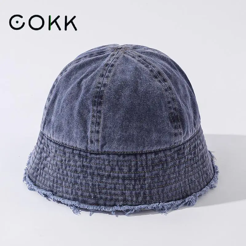 

COKK Bucket Hat Women Washed Denim Cloth Spring Summer Hats For Women Casual Outdoor Suncreen Sun Hat Female 2021 New Gorro