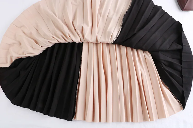 

Sherhure 2020 High Waist Spring Long Skirts Saia Color Patch Women Elegant Pleated Skirt Faldas Jupe Femme