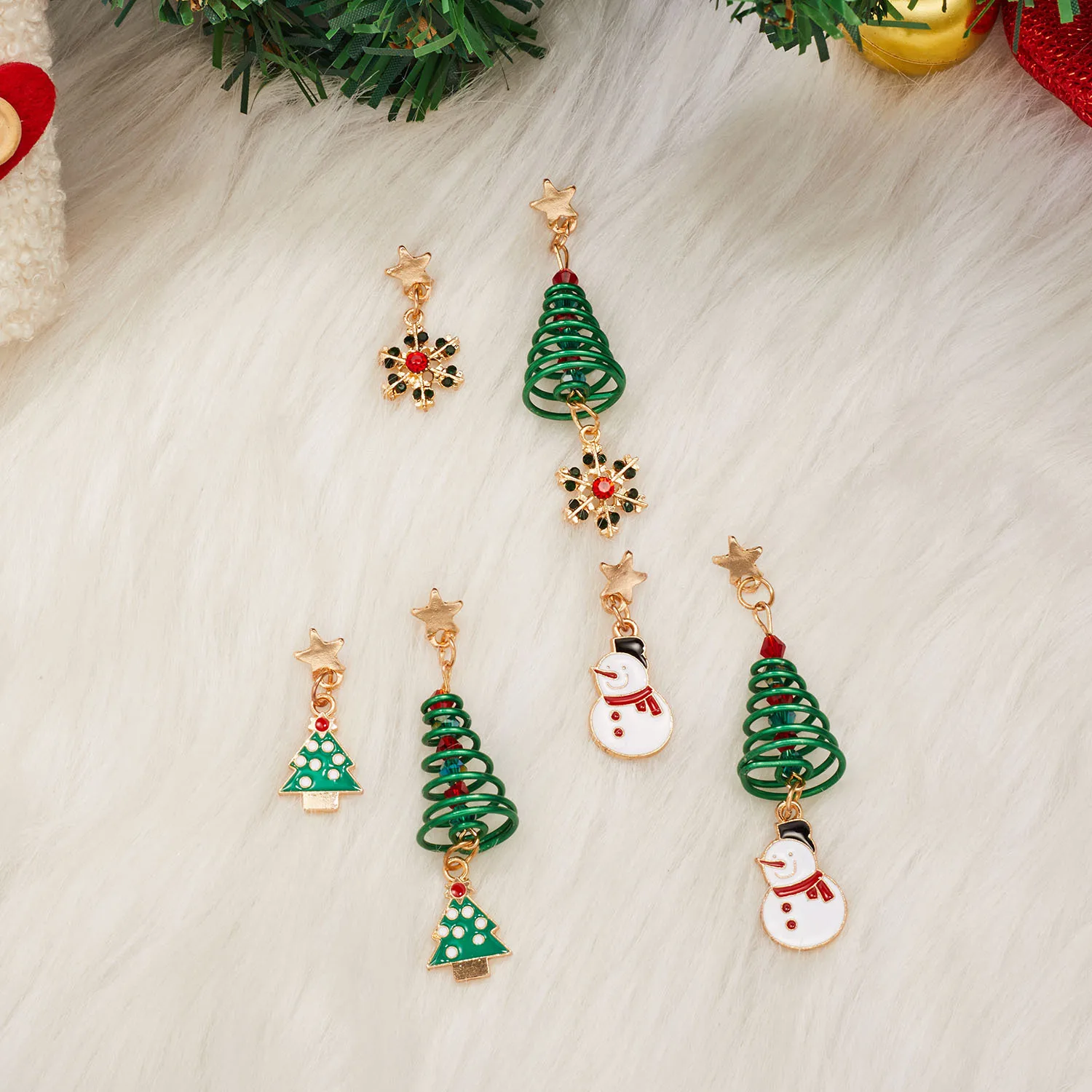 

Fashion Metal Geometric Earrings Womens Ethnic Alloy Christmas Snow A Snowman Asymmetric Joker Stud Earrings Jewelry for Girls