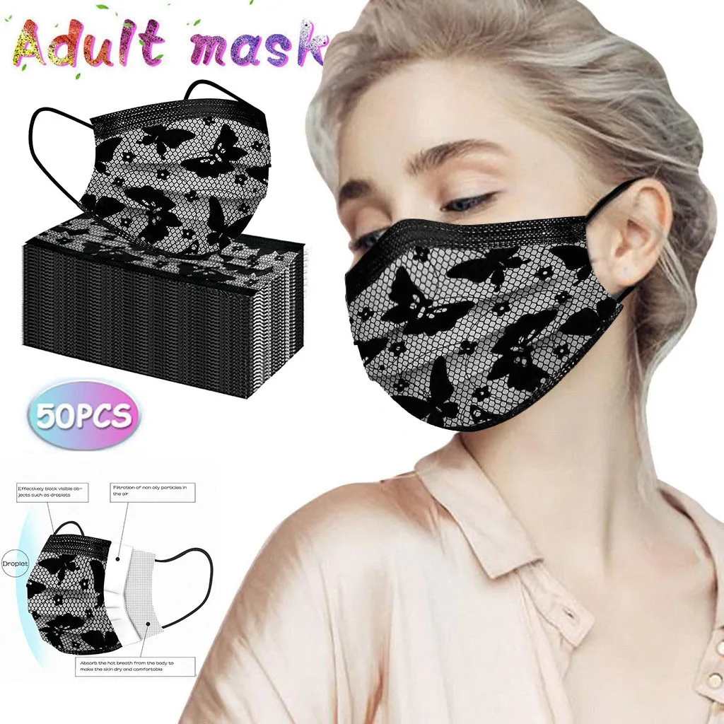 Животное кружево черная маска одноразовая Для женщин Mascarillas маски для лица с