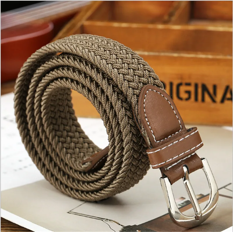 

6 Colors Men Women Fashion Braided Elastic Woven Canvas Buckle Belt Waistband Waist Straps All-matched