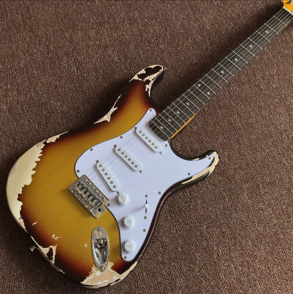 

custom shop,6 Strings Rosewood fingerboard Electric Guitar,Sunburst color gitaar .relics by hands guitarra