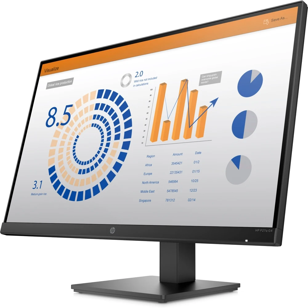 Монитор HP 27" P27q G4 Черный IPS 16:9 HDMI матовая HAS Pivot 300cd 178гр/178гр 2560x1440 D-Sub Ultra HD 2K (1440p)