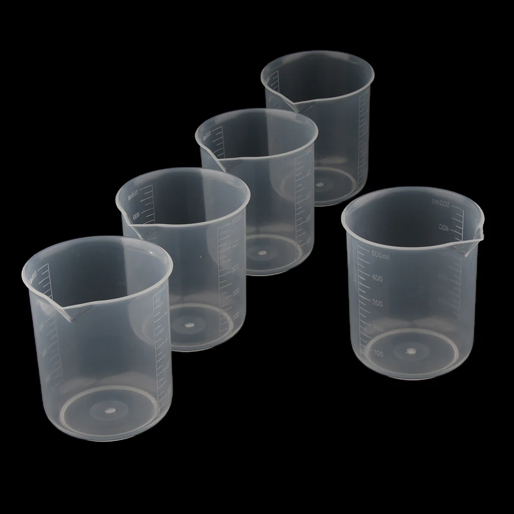 

5 Pcs Laboratory Kitchen Clear Measuring Cup Jug 500ml Food Grade Plastic