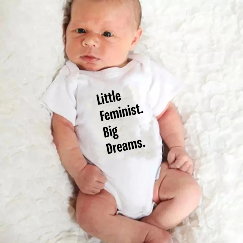 

Маленький феминистский комбинезон с надписью Big Dreams, наряд для маленьких девочек и мальчиков, милый стиль, короткий рукав, круглый вырез, комбинезон, повседневная мягкая одежда