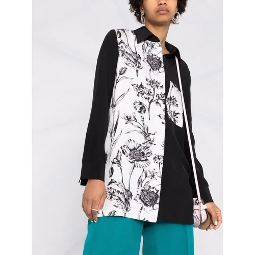 

High Quality Women Silk Shirt Patchwork Contrast Color Print Long Sleeve Turn Down Collar Blouse Designer Clothes