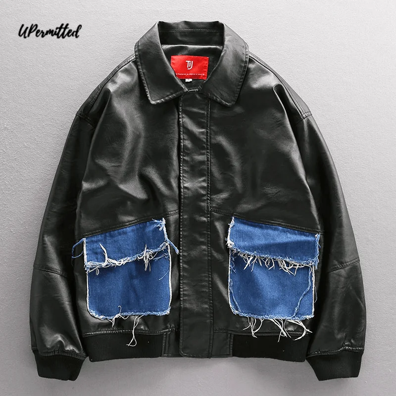 

2022 Spring Autumn Men PU Leather Jackets Casual Loose Stitched Style Baseball Suit Man Motorcycle Coat Camperas Streetwear Tops