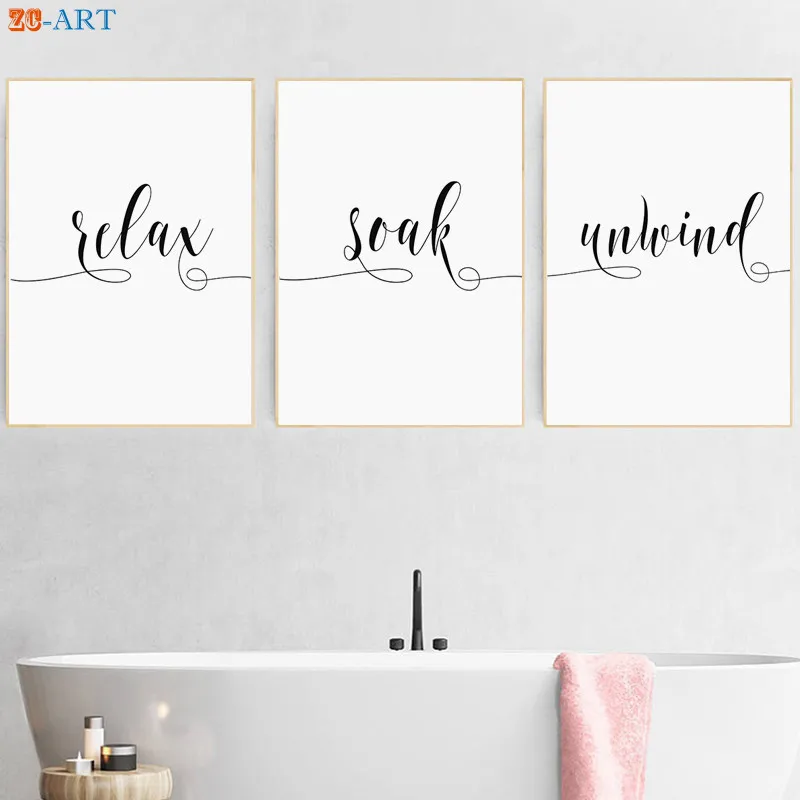 

Расслабиться замочить расслабиться принты цитаты Плакаты современного искусства стены минималистское полотно Ванная комната украшения настенные картины для декора