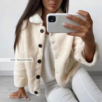 faux lamb wool coat women autumn and winter jackets and coats thick fur one piece plush winter clothes loose short trend