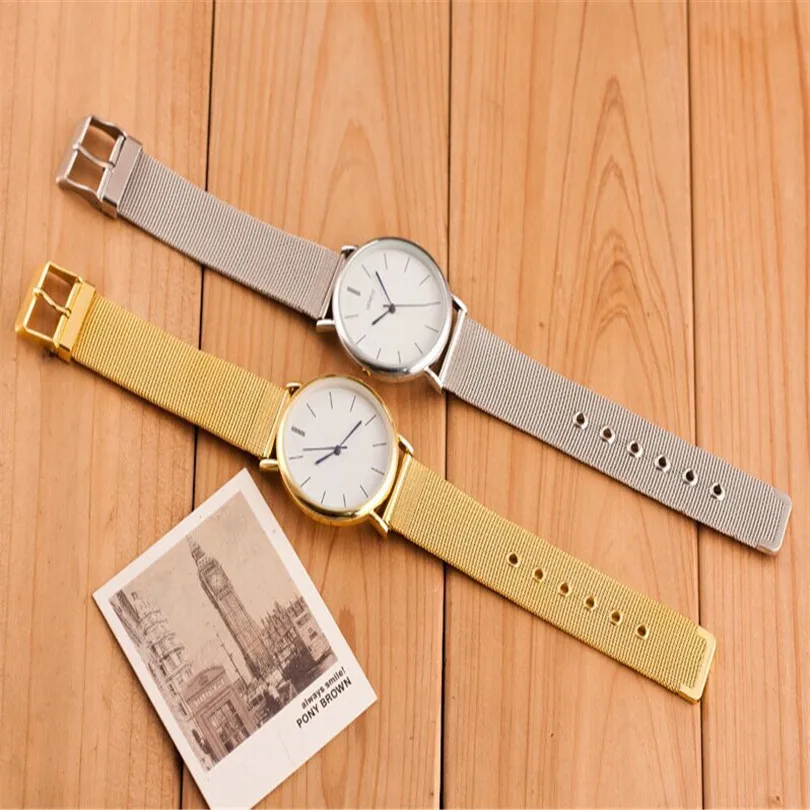 Женские кварцевые часы с сетчатым ремешком серебристого и розового золота -