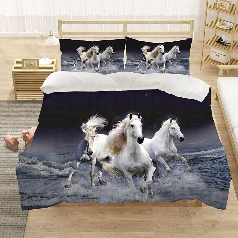 

Galloping Horse Bedding Sets Animal Printing Comforter Duvet Cover Set Queen King Size Luxury Bedclothes Decor Home