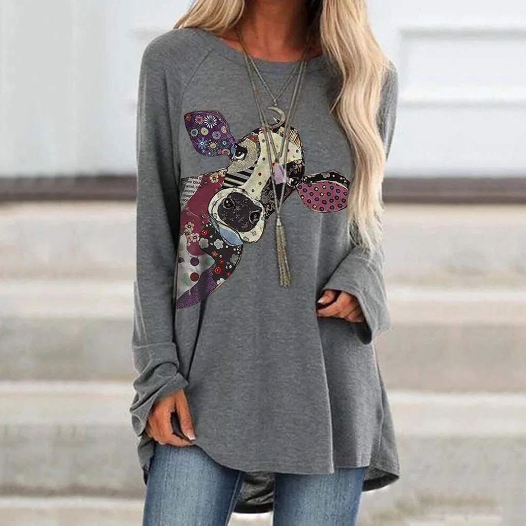 Женский свитшот с 3D-принтом круглым вырезом и длинным рукавом | Женская одежда