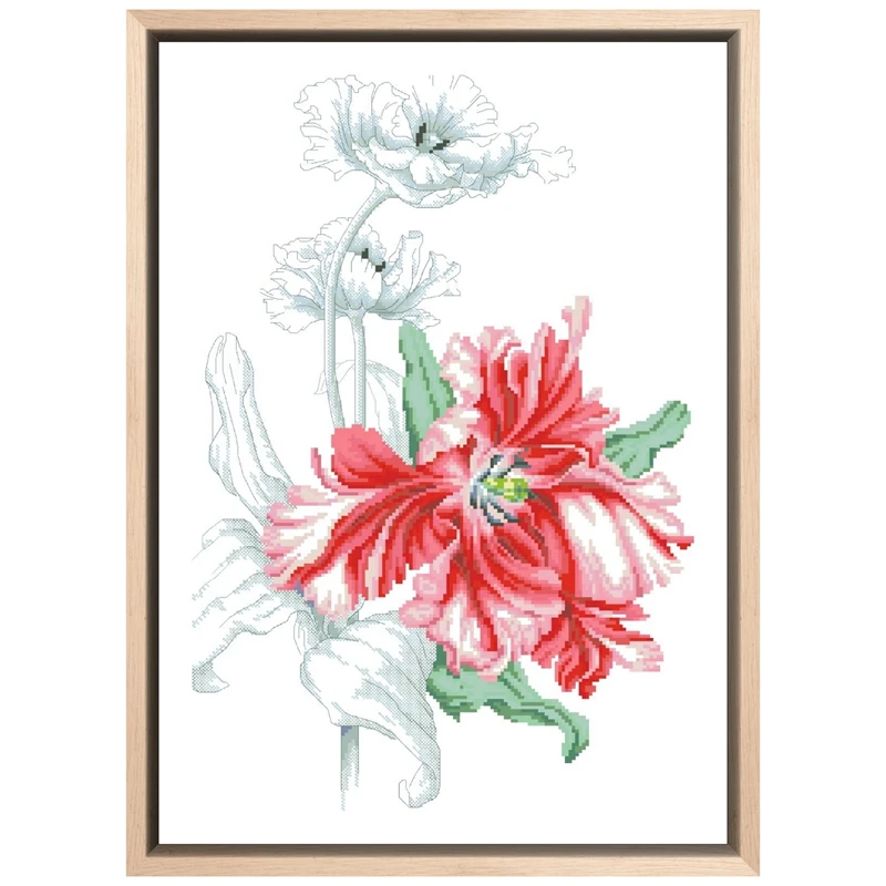 Red bloom Cross-stitch embroidery set flower design 18ct 14ct 11ct unprint canvas embroider DIY needlework