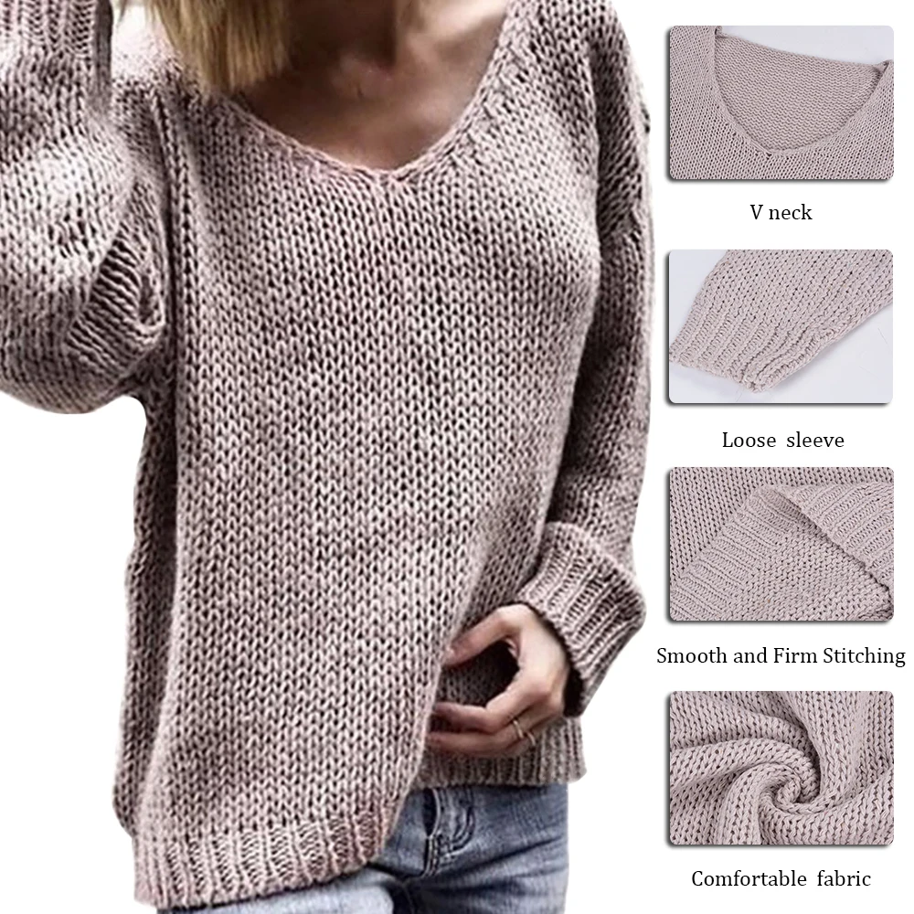 HEFLASHOR сексуальный вязаный свитер с v-образным вырезом Женский 2019 Повседневный