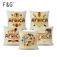 african style cushion cover linen cartoon character animal africa map pattern printed home sofa decoration pillow case