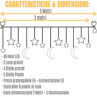 TENDA LUMINOSA NATALIZIA SERIE LUCI STELLE DI NATALE светодиодный 3 METRI PROLUNGABILE | Женская одежда
