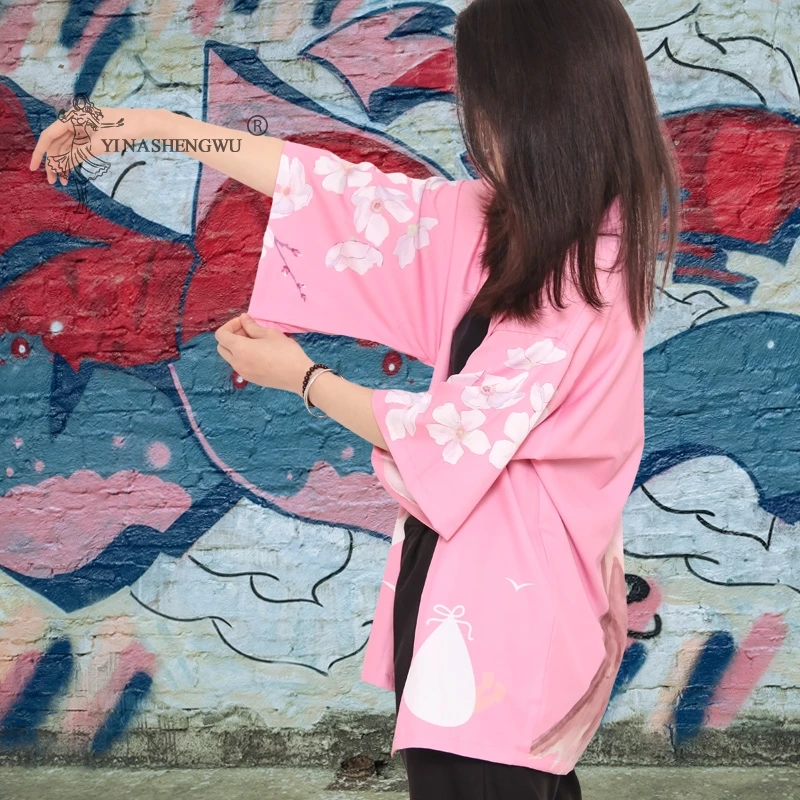 

Kimono Japanese Costume Loose Harajuku Shirts Women Cardigan Blouse Coat Yukata Couple Suit Print Japan Summer Samurai Men Crane