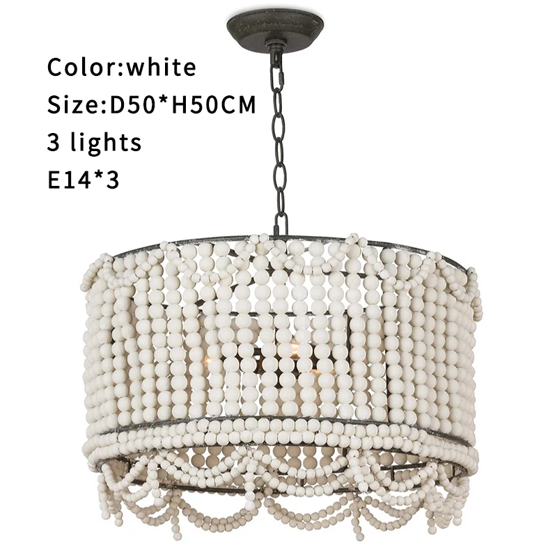 Деревянный подвесной светильник в стиле лофт розового/белого цвета с бисером