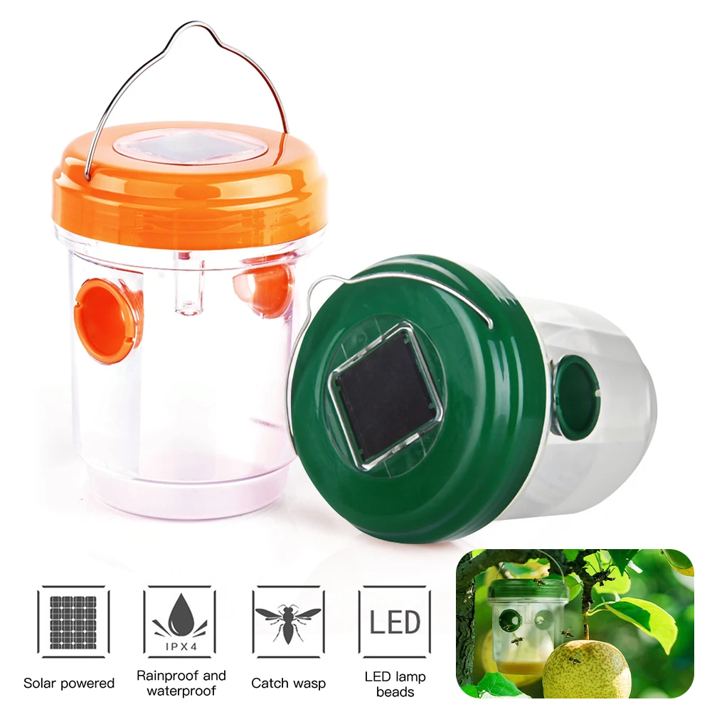 

LED Solar Powered Fly Trap Outdoor Plastic Insect Catcher for In Tree Flying Bee Hornet Trap Catcher Insect Mosquito Killer