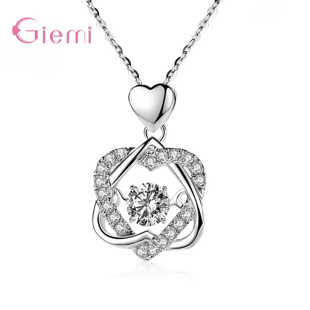 

Pure 925 Sterling Silver Top Quality Charms Crystal Winding Love Hearts Pendant Elegant Necklace For Women Girls Wedding Jewelry