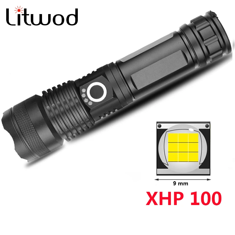 Мощная светодиодная вспышка XHP100 9 ядер Usb зарядка 18650 26650 Аккумуляторный