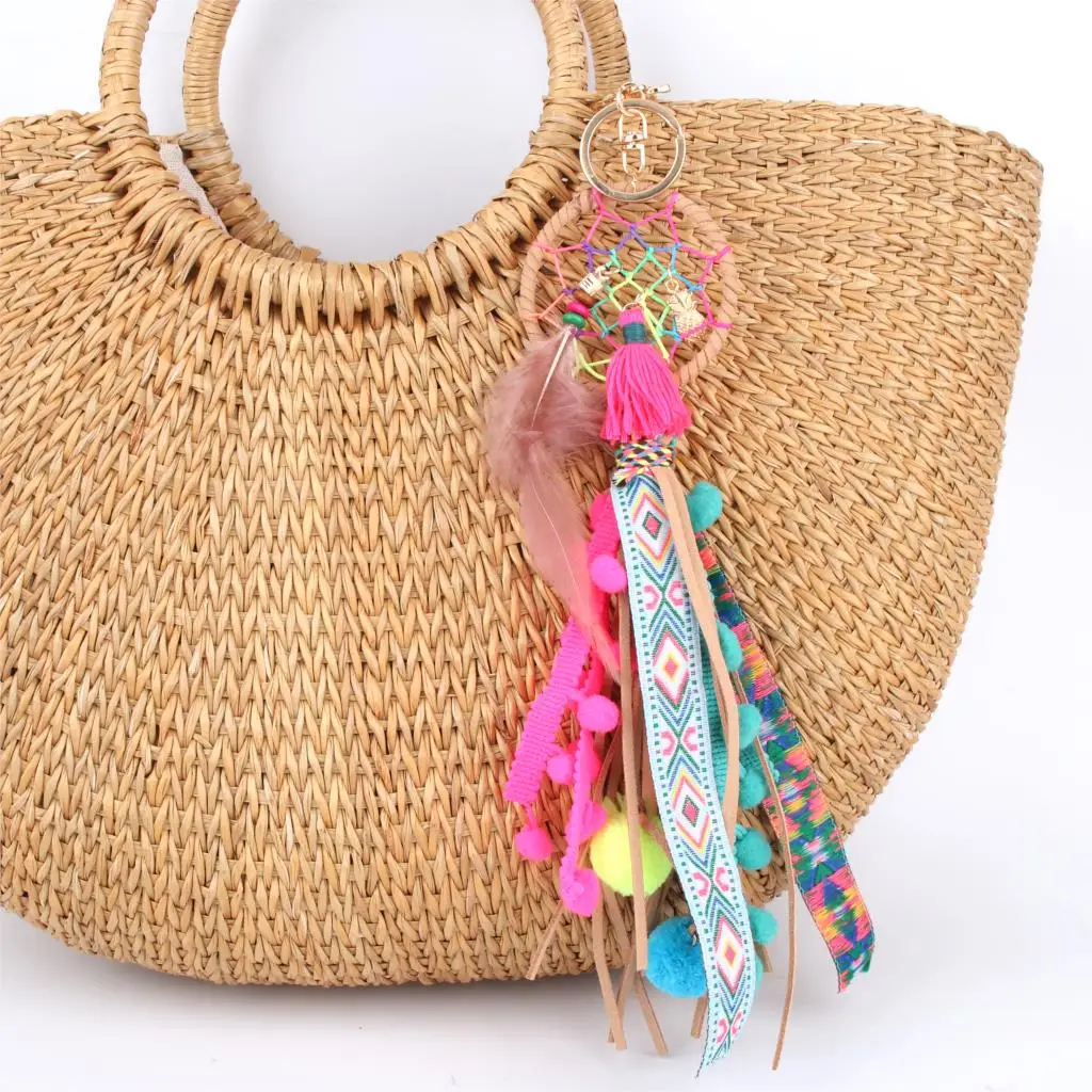 1 шт. винтажный Ловец снов разноцветный длинный брелок с Кистями Boho кожаный женский кошелек сумочка бижутерия для декорирования E2751-E2753