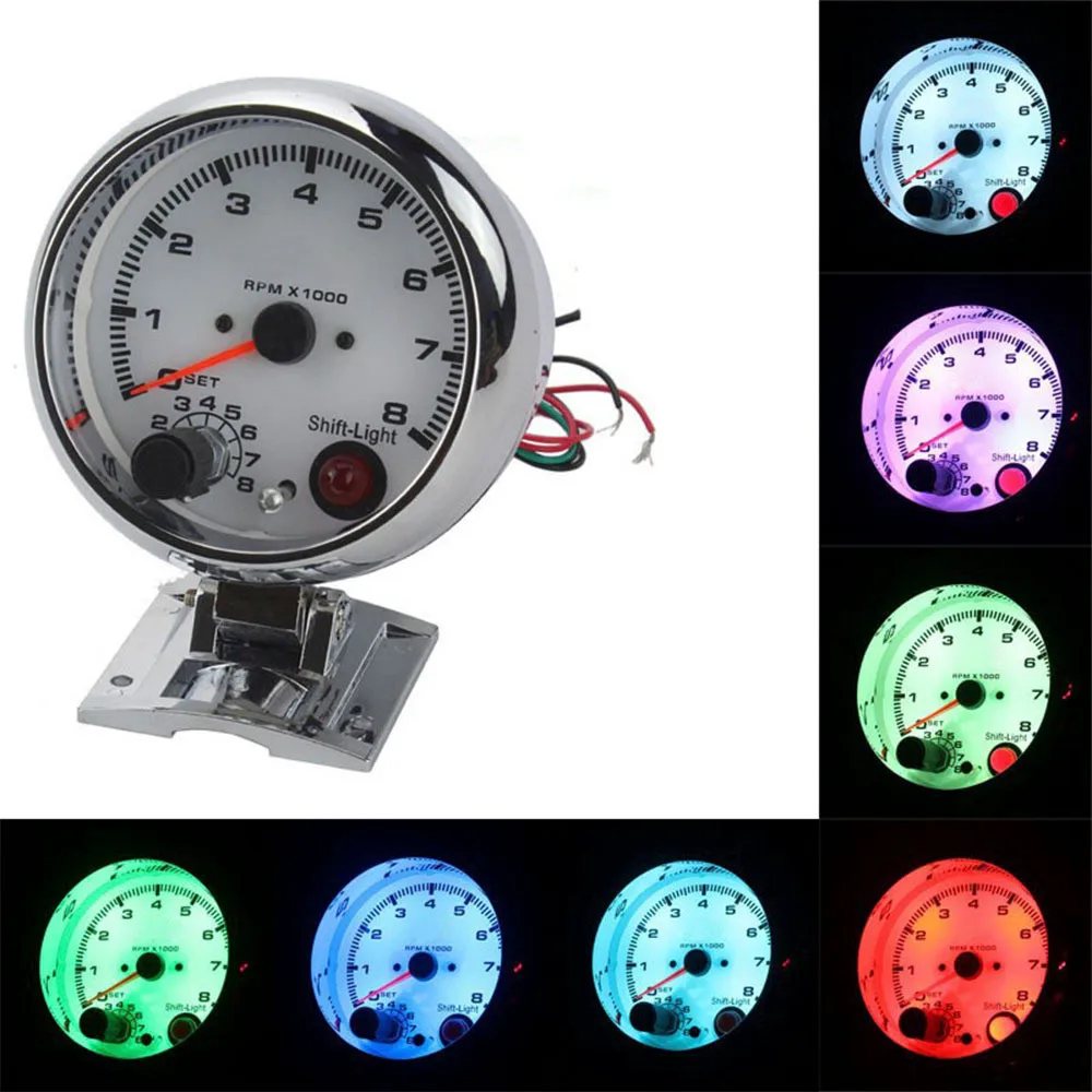 

12V 3.75" 95mm Auto Car Tachometer Tacho Gauge 0~8000 RPM Meter Universal Car Motor 7 Colors Adjustable Led Meter Pointer RPM