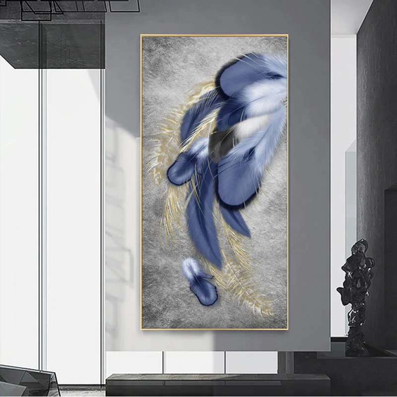 

Modern Nordic Style Wall Art Canvas Painting Golden Feather Poster Abstract Print For Gallery Cuadros Home Decoration