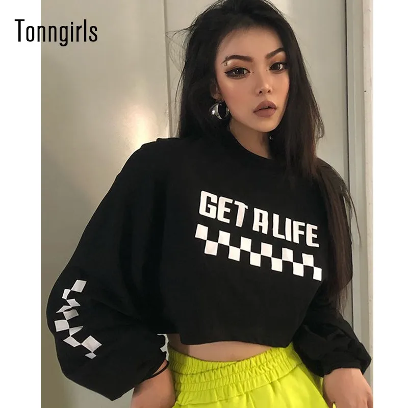 

Женская свободная футболка с длинным рукавом, с буквенным принтом