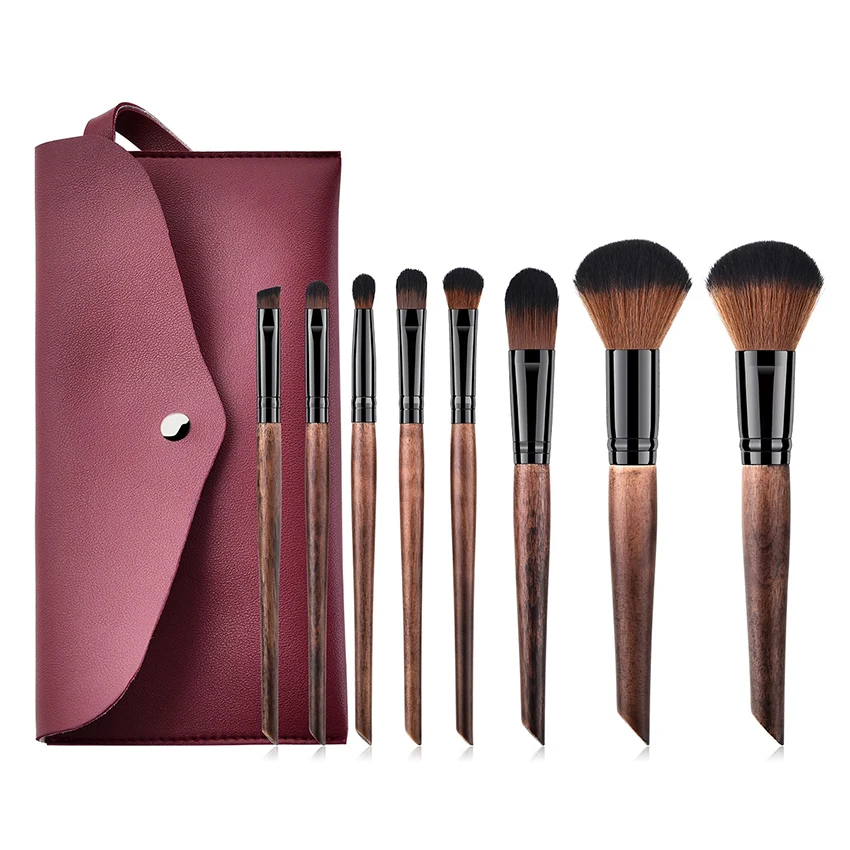 

SAIANTTH 8pcs slanted tail coffee wood makeup brushes set loose powder eyeshadow brush make up tool blush concealer cosmetic