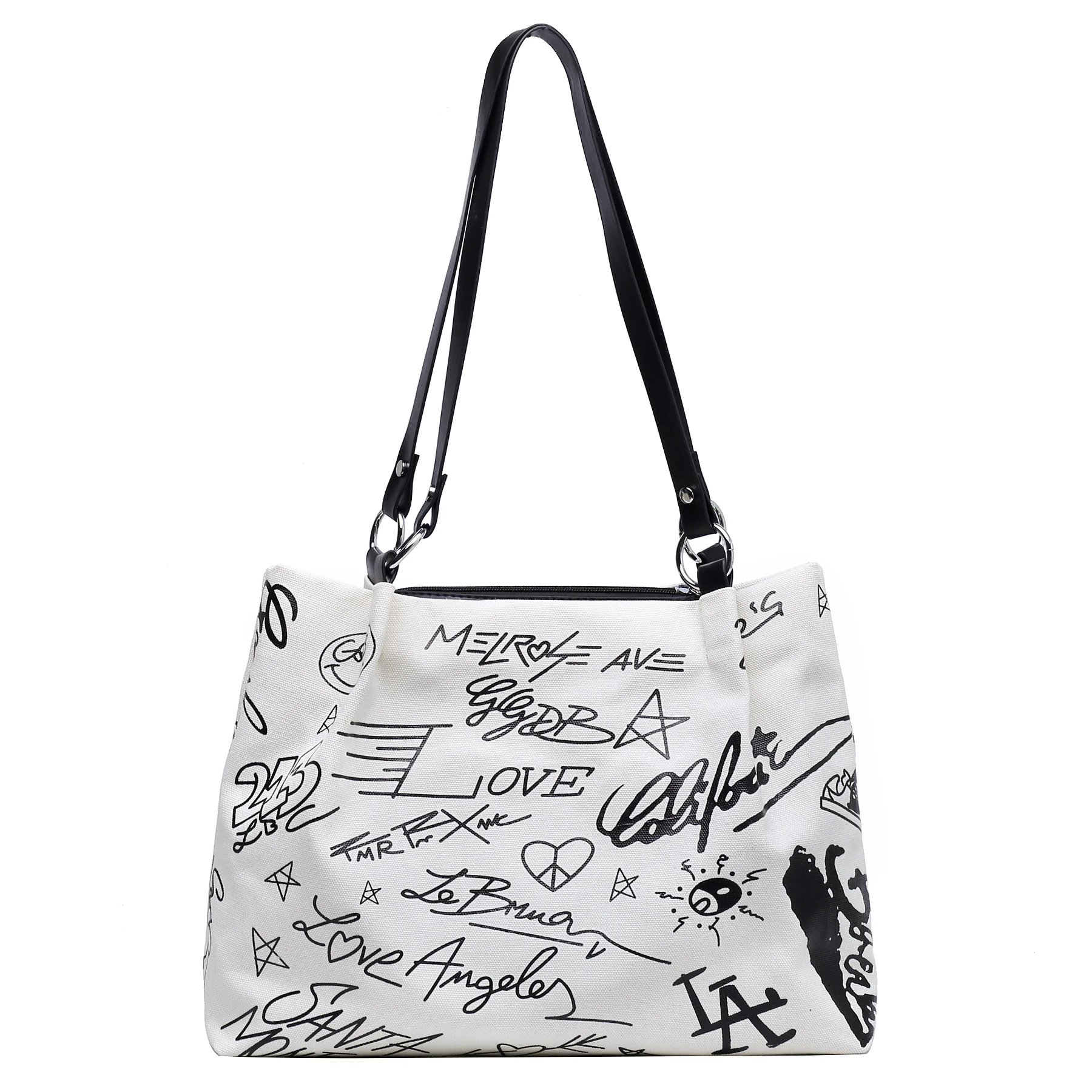 

2021 Summer Wild Letter Printing Large Capacity Simple Commuter Brand Luxury Women'S Shoulder Portable Tote Canvas Shopping Bag