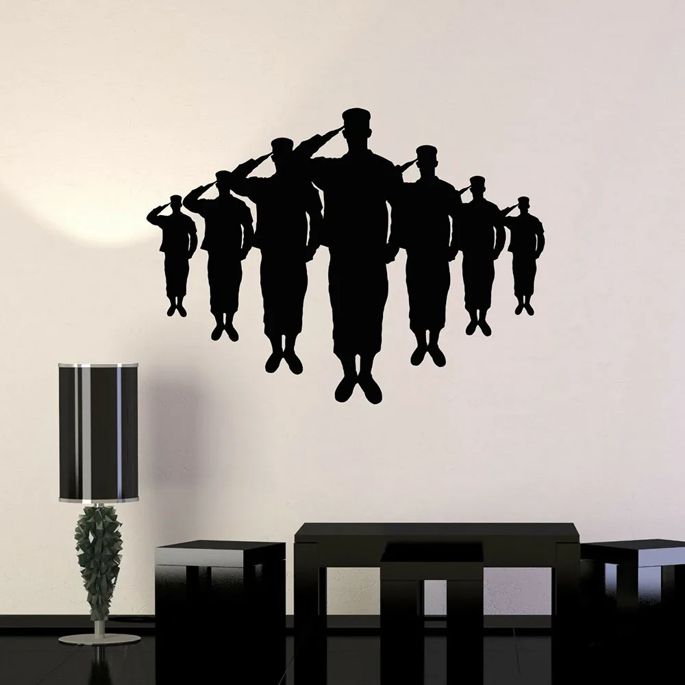 Солдаты силуэт Наклейка на стену военно патриотического Салют арт двери окна
