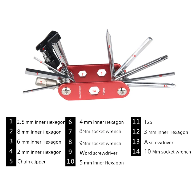 Инструмент для ремонта велосипеда набор 14 в 1 Многофункциональный инструментов
