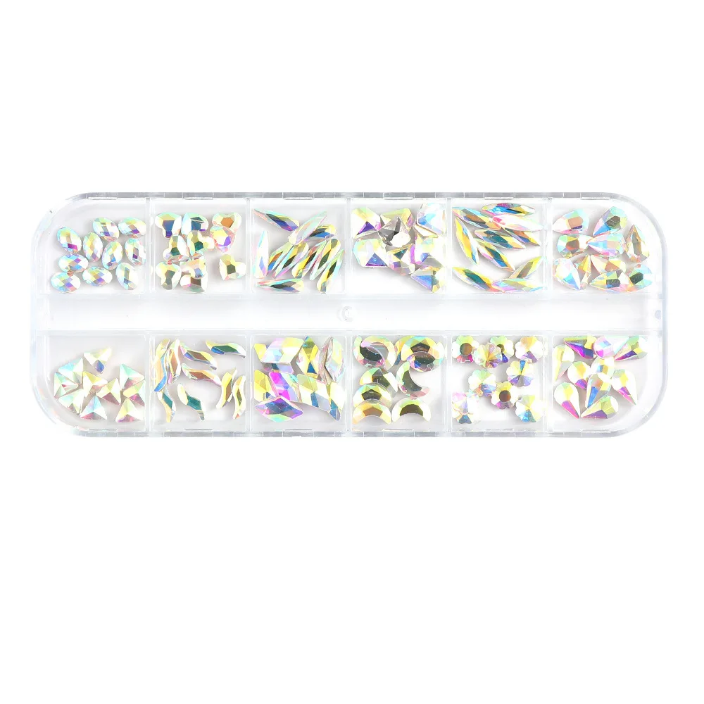 

Nail Ornament 12-Grid Boxed Special-Shaped Bottoming Drill Red and White Glass Drill DIY Jewelry Accessories Ins