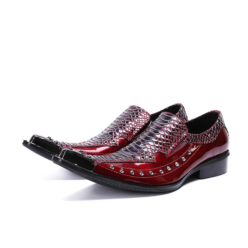 

2020 Red Python Skin Mens Formal Shoes For Mens Iron Pointed Toe Slip On Wedding Business Dress Shoes Zapatos Para Hombre