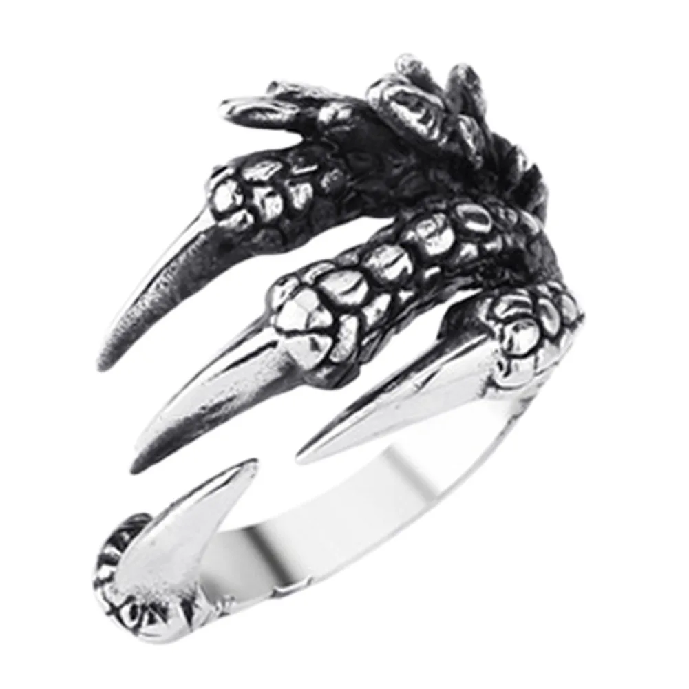 

Exaggerated Domineering Punk Men’s Dragon Claw Ring Personality Hiphop Rock Vintage Trendy Resizable Eagle Claw Ring Alloy