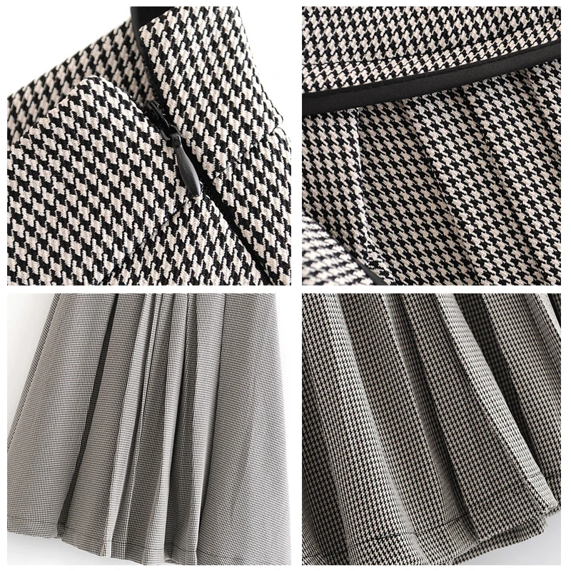 ROHOPO Высокая талия застежка-молния сбоку расклешенный подол твид гусиная лапка