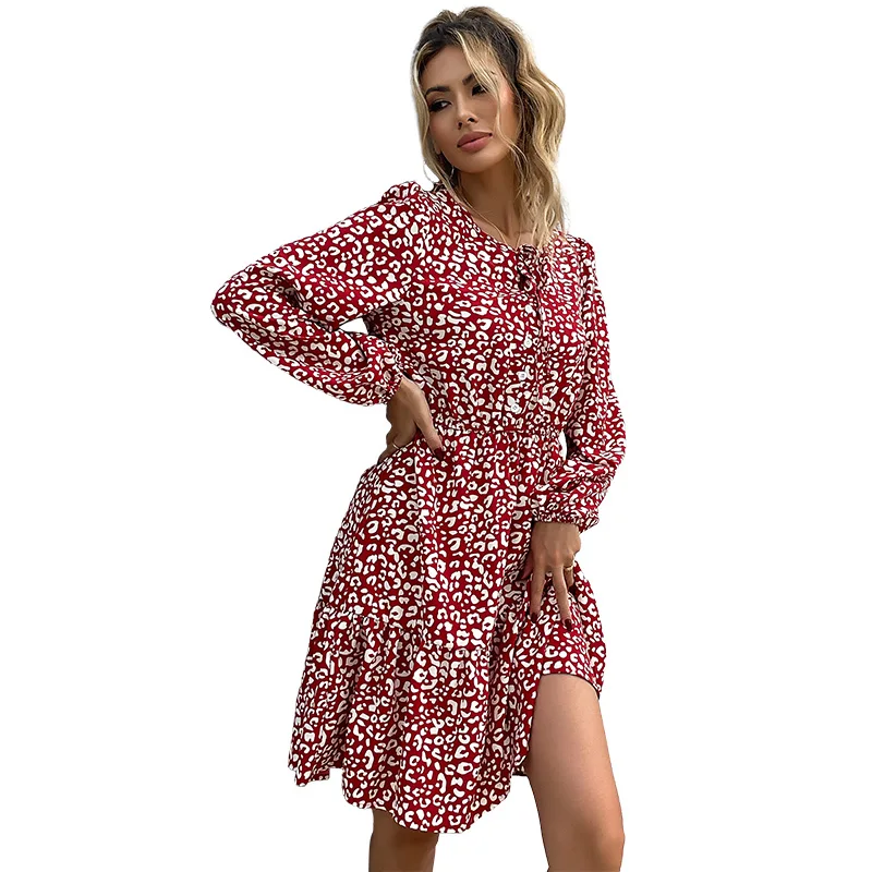 

Autumn Elegant Dresses For Women Euramerican Style Printed Round Collar Long Sleeve Dresses Female Clothing Fashion