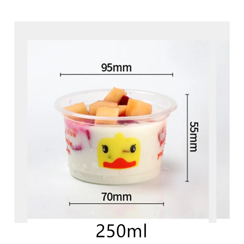 

50pcs 250ml transparent disposable cartoon plastic cups birthday party favors dessert cup ice cream pudding yogurt cup with lid