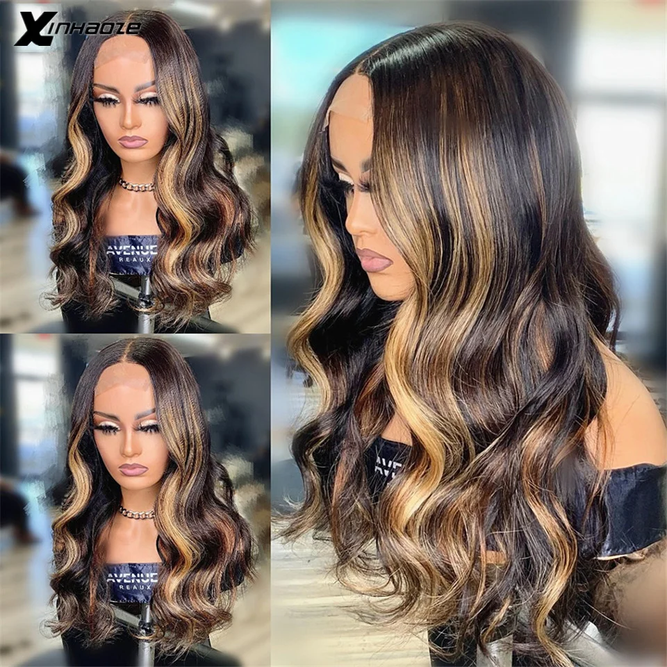 Highlight Wig 13x4 Human Hair Ombre Lace Front Wig Brazilian Hair Wigs For Black Women 4x4 Honey Blonde Body Wave Closure Wig