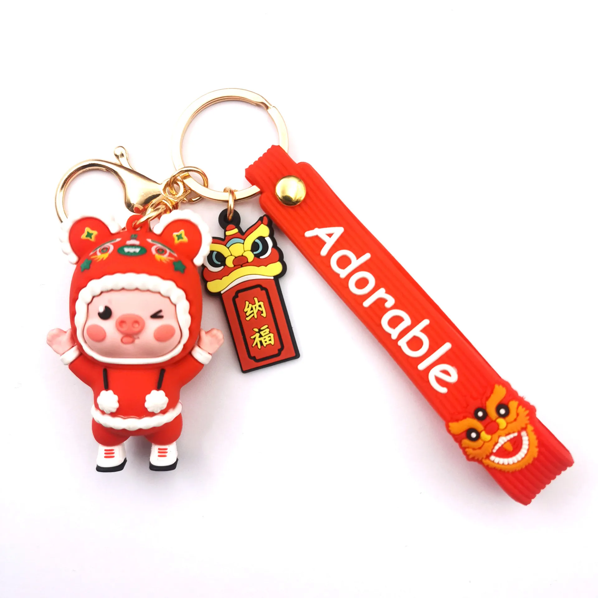 

WANGAIYAO New Year Festive Lion Dance Boy Girl Keychain Trend Car Bag Key Chain Pendant Spring Festival New Year of the Ox Gift