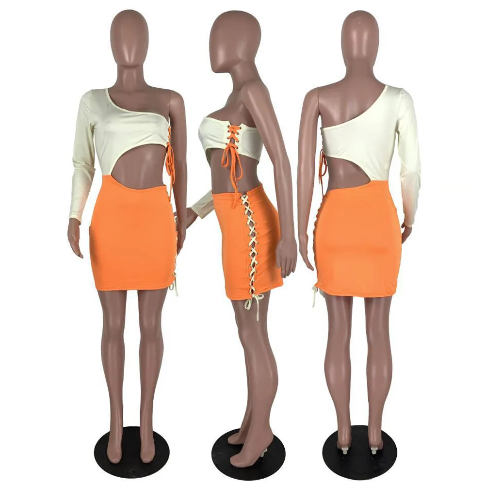 

One Shoulder Asymmetrical Sexy Bandage Dress Women Side Lace Up Drawstring Party Club Dresses Sexy Waist Band Cut Out Vestido