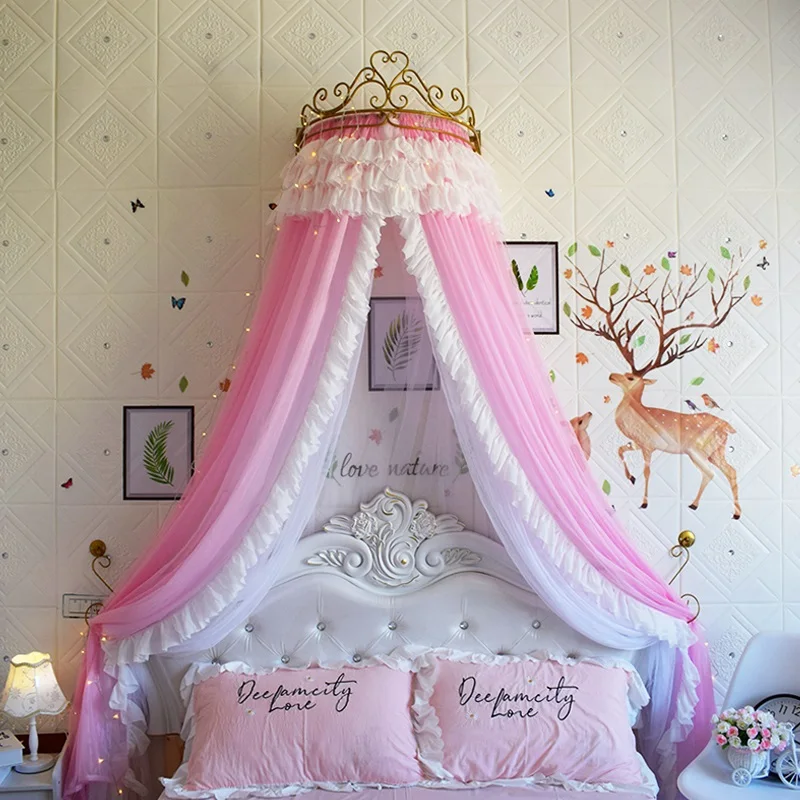 

Штора для кровати, москитная сетка, домашняя прикроватная занавеска, Кружевная декоративная занавеска в стиле принцессы, Европейская марлевая корона, кронштейн 1,5 м