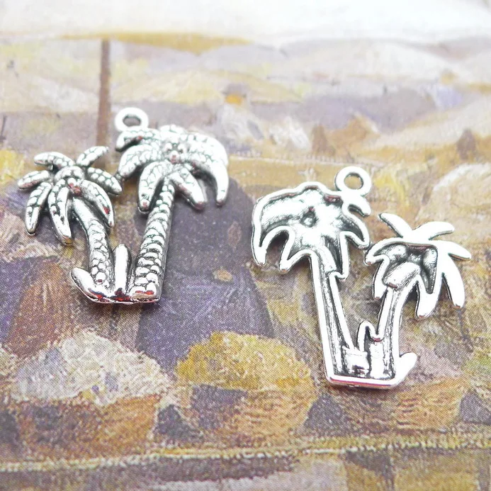 

Newest 20Pieces 20*21mm Mixed Alloy Antique Silver Color Coconut Tree Charms Keychain Pendant Accessory For DIY Jewelry Making