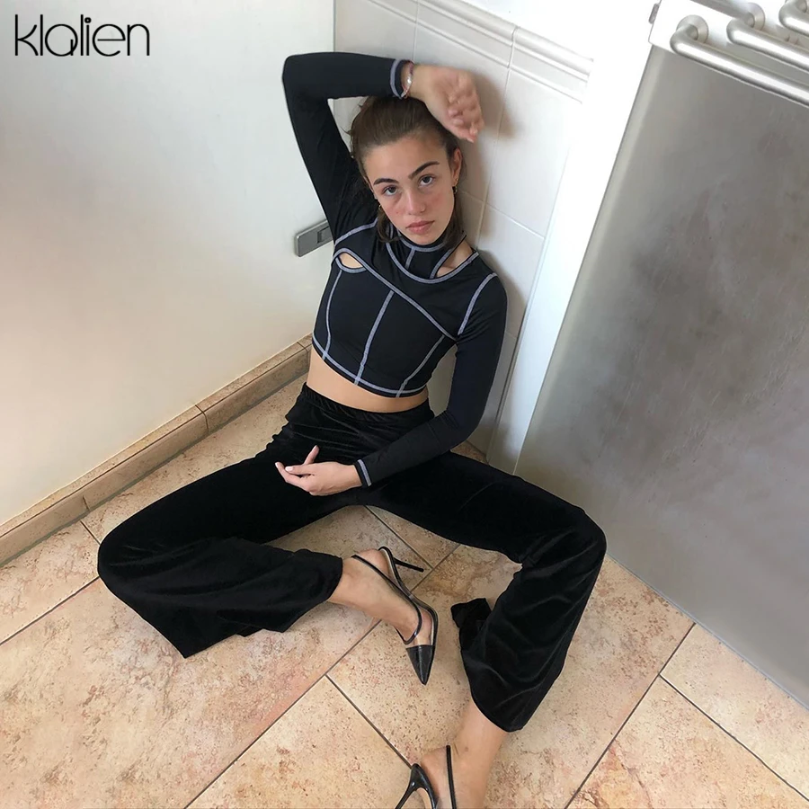 Kalien high street повседневная Водолазка с длинным рукавом Хлопковая женская футболка