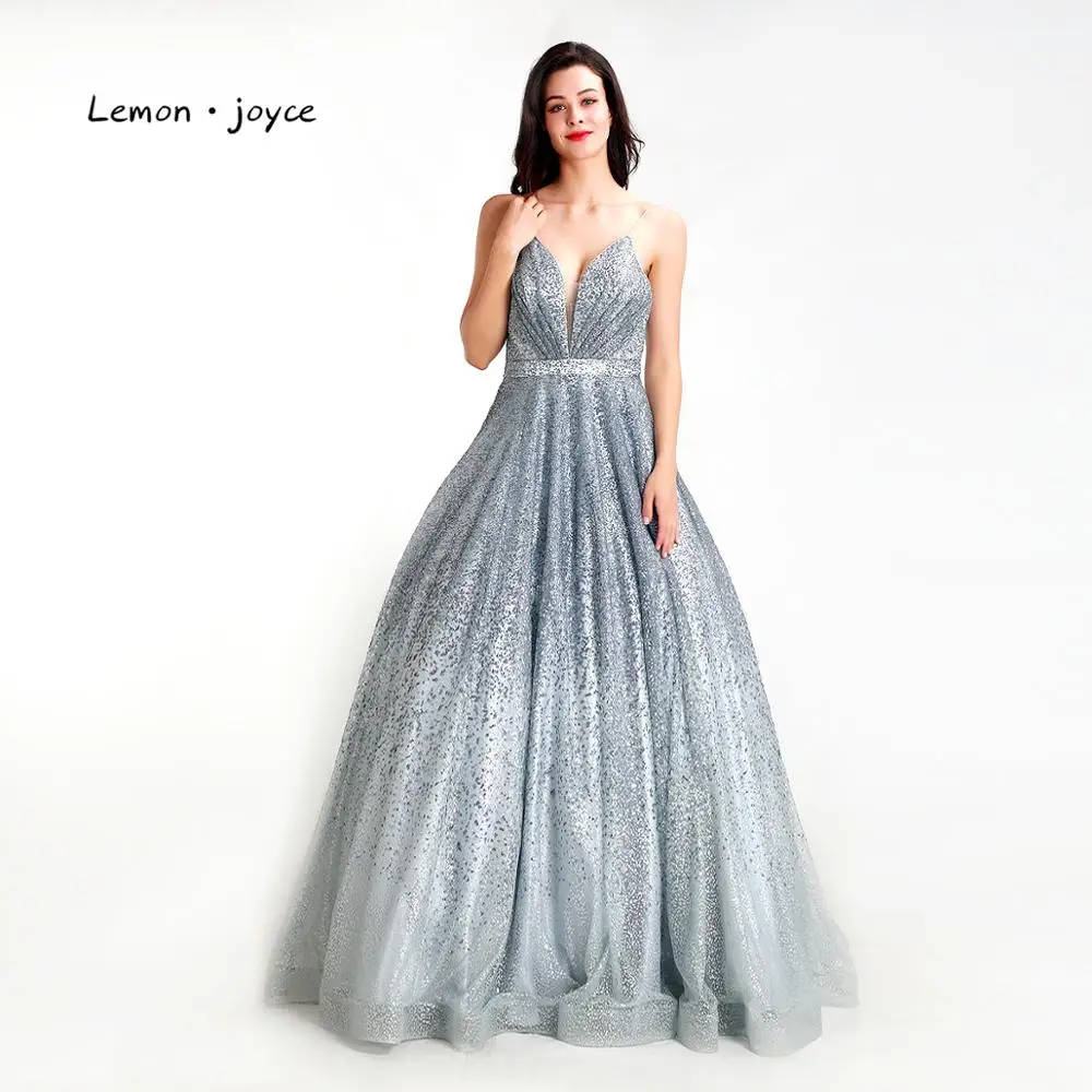 Lemon joyce элегантные платья для выпускного вечера сексуальные серые Бальные платья с v-образным вырезом на спине вечерние платья размера плюс - Цвет: Серый