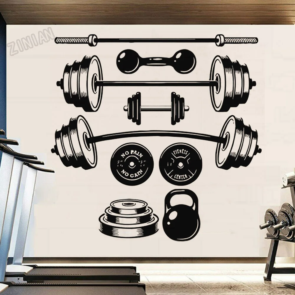

Gym Wall Decor Vinyl Sticker Gymnasium Dumbbells Workout Wall Decals Removable Home Interior Dormitory Window Door Murals Y256