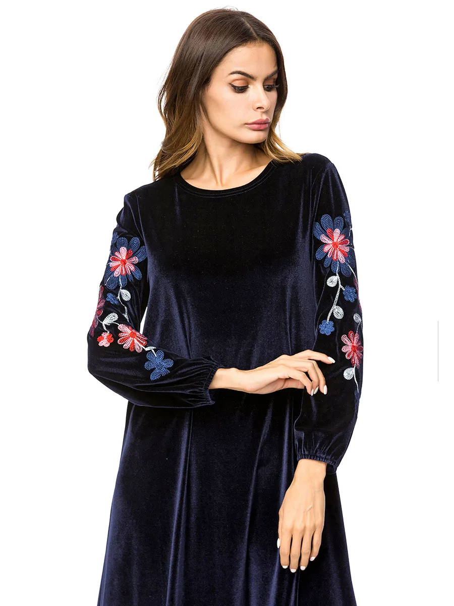 Бархатное мусульманское платье для женщин Абая вышивка марокканский кафтан