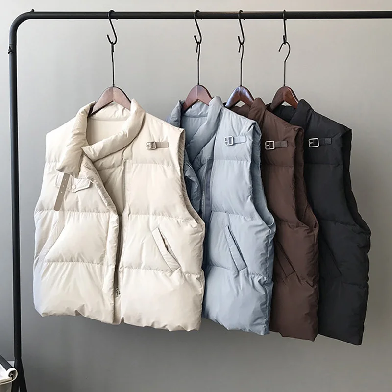 2021 зимние женские Теплый однотонный жилет с воротником стойкой ветрозащитный